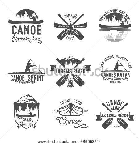 Canoe Logo - Set of vintage mountain, rafting, kayaking, paddling, canoeing camp ...
