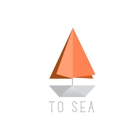 Boat Logo - Minimalist Origami paper Sail boat Logo design customizable