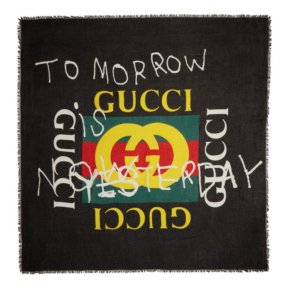 Tomorrow Logo - Gucci Black 'tomorrow' Logo Shawl in Black