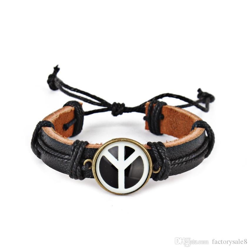 Anti-War Logo - The Latest Peace Anti War Logo Genuine Leather Bracelet Hand Woven