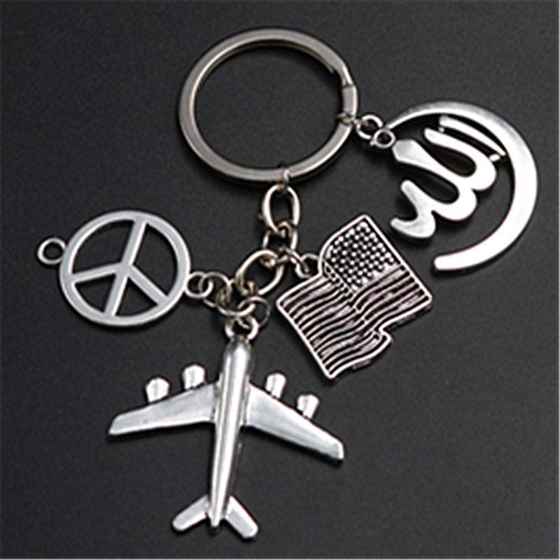 Anti-War Logo - WKOUD Antique Silver Anti War Peace Logo USA & Keychain Airplane Key