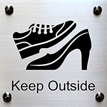 Footwear Logo - shreyas SIGNAGES Stainless Steel Door Sign Keep Outside Chemically