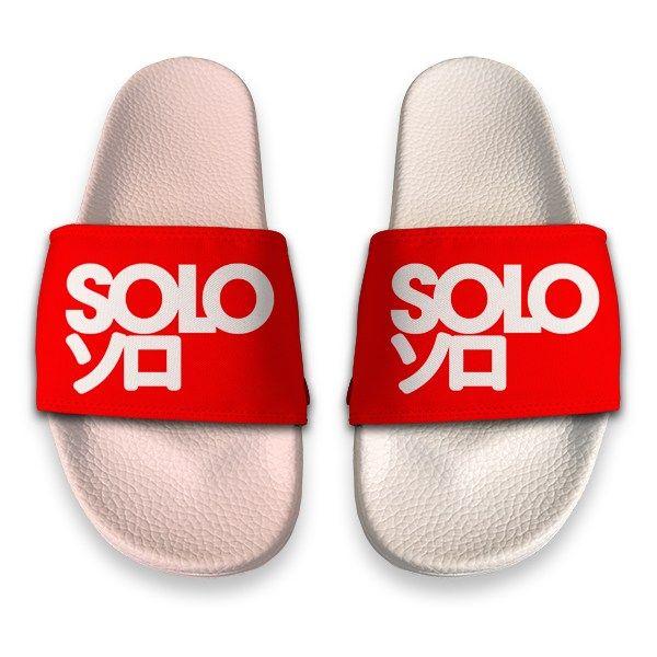 Solo Logo - Solo Footwear Red Logo Fashion Unisex Slides. Solo Footwear UK
