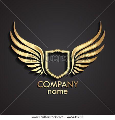 Golden Logo - 3d winged shield golden logo / vector illustration | Icaru | Logos ...
