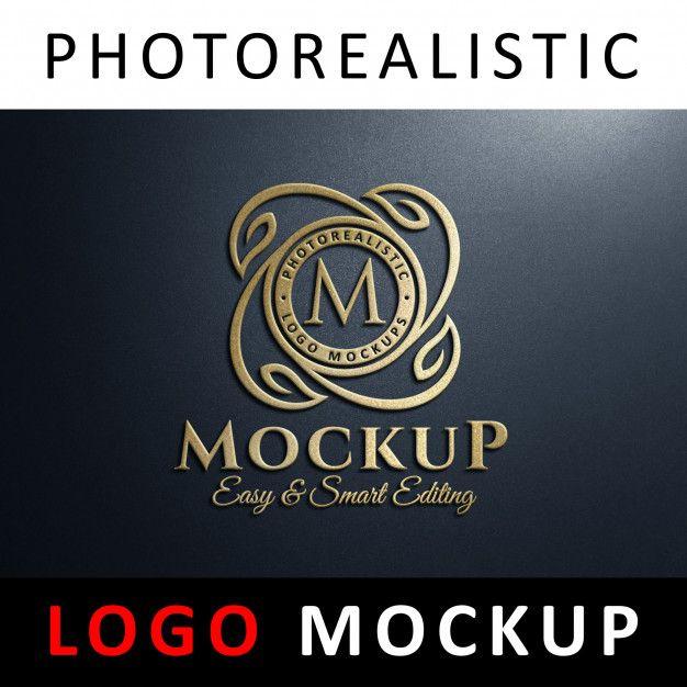 Golden Logo - Logo mock up golden logo on wall PSD file