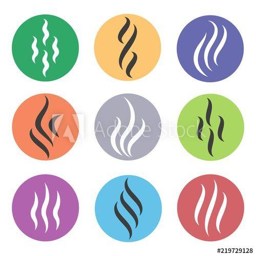 Smell Logo - Heat steam icons. Colored hot aroma icon set, color steam or smell