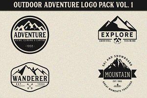 Outdoor Logo - Mountain Outdoor Vintage Logo Kit Logo Templates Creative Market