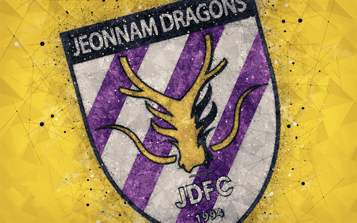 Jeonnam Logo - Download wallpapers Jeonnam Dragons FC, 4k, logo, geometric art ...