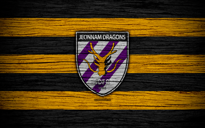 Jeonnam Logo - Download wallpapers Jeonnam Dragons 4k, K League 1, wooden texture ...