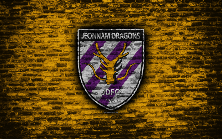 Jeonnam Logo - Download wallpapers Jeonnam FC, logo, yellow brick wall, K-League ...