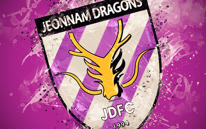 Jeonnam Logo - Download wallpapers Jeonnam Dragons FC, 4k, paint art, logo ...