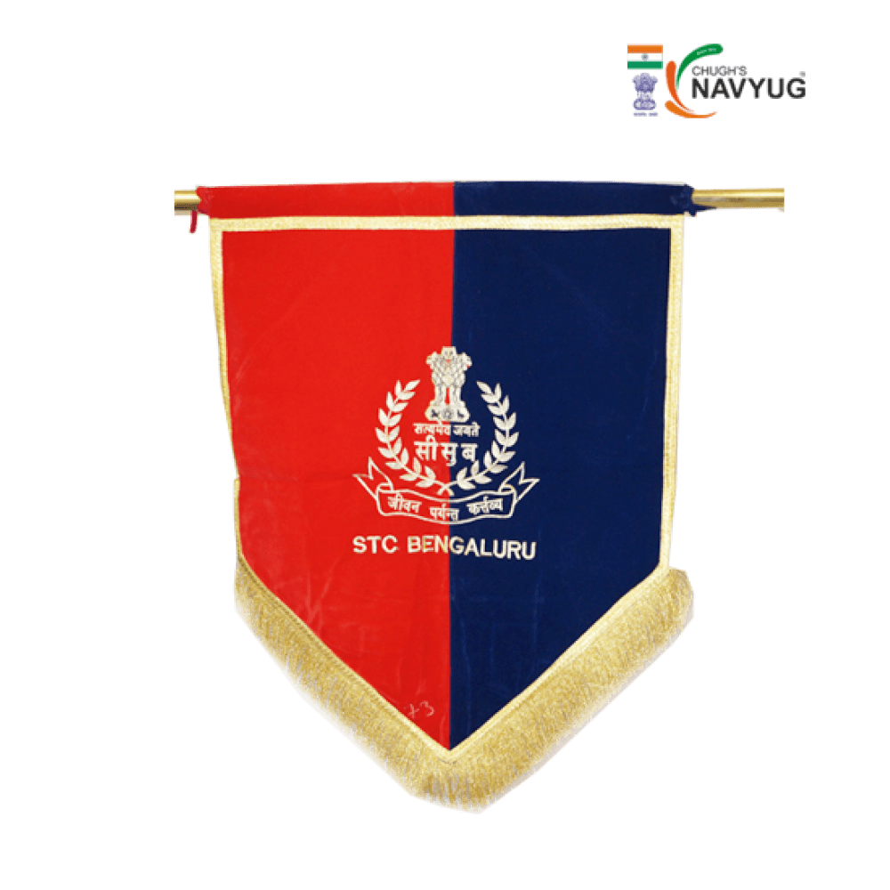 BSF Logo - bsf t pole Flag. banner with velvet fabric golden Zari Logo & golden