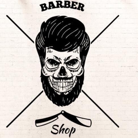 Beard Logo - Barbershop Wall Decal Hipster Skull Gun Signboard Barber Shop Beard ...