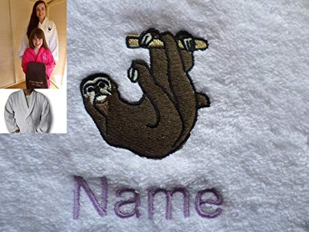 Sloth Logo - Adult Bath Robe with a SLOTH Logo and Name of your choice in White ...