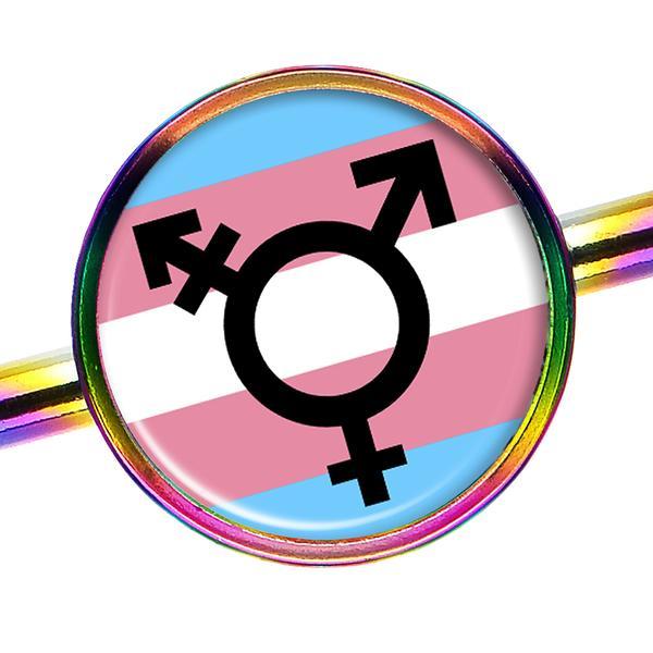 Transgender Logo - 14 Gauge Rainbow Anodized Transgender Logo Industrial Barbell 37mm ...