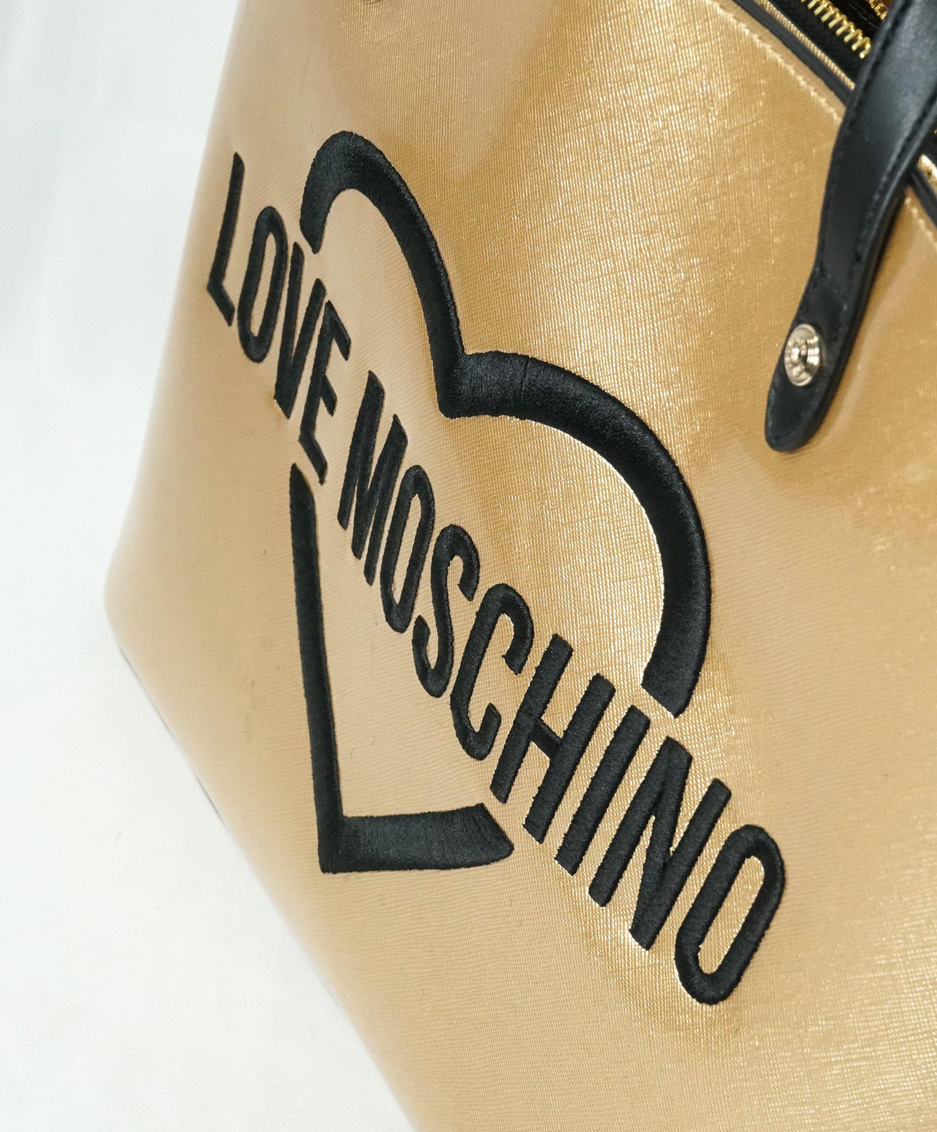 Textured Logo - LOVE MOSCHINO - Metallic “Love Moschino” Gold Textured Logo Bag ...