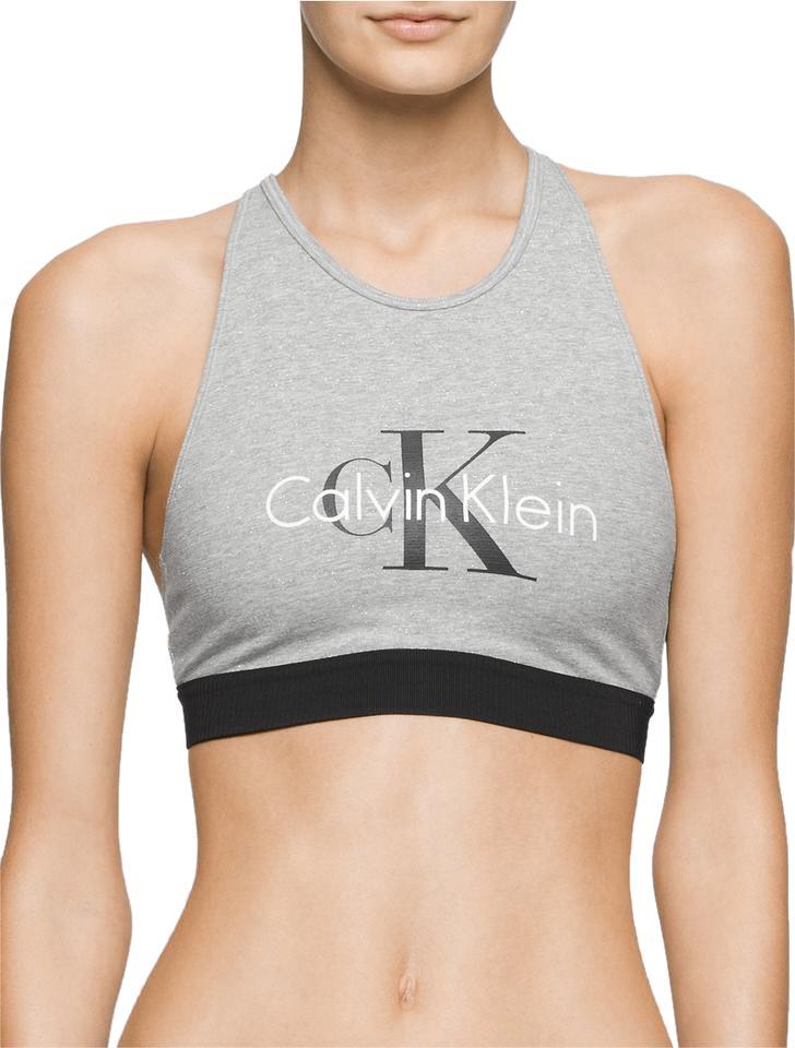 Calvin Logo - Calvin Klein Grey Retro Logo Bralette In Silver Activewear Sports ...