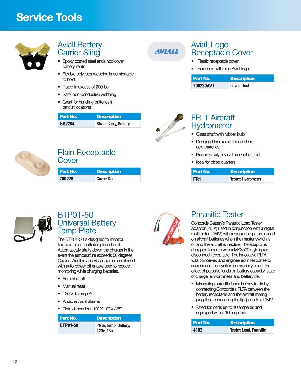 Aviall Logo - Service Tools - Battery Catalog Page 12