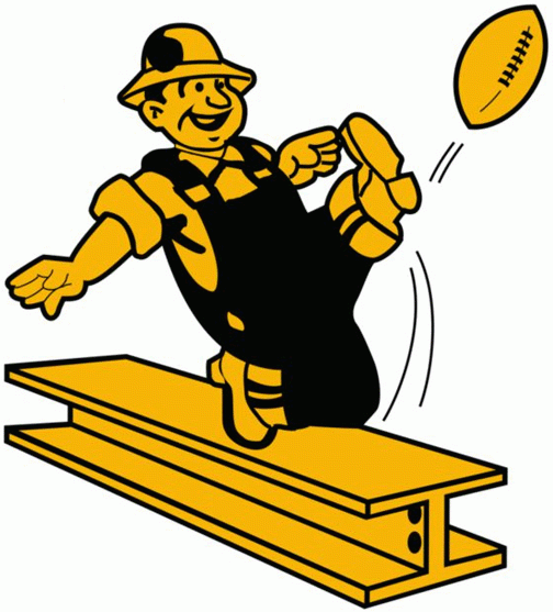 Steelworker Logo - Pittsburgh Steelers Primary Logo (1962) - Steelworker kicking a ...