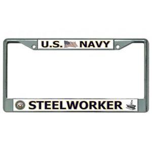 Steelworker Logo - Navy Steelworker Logo Seal Chrome License Plate Frame Made in USA