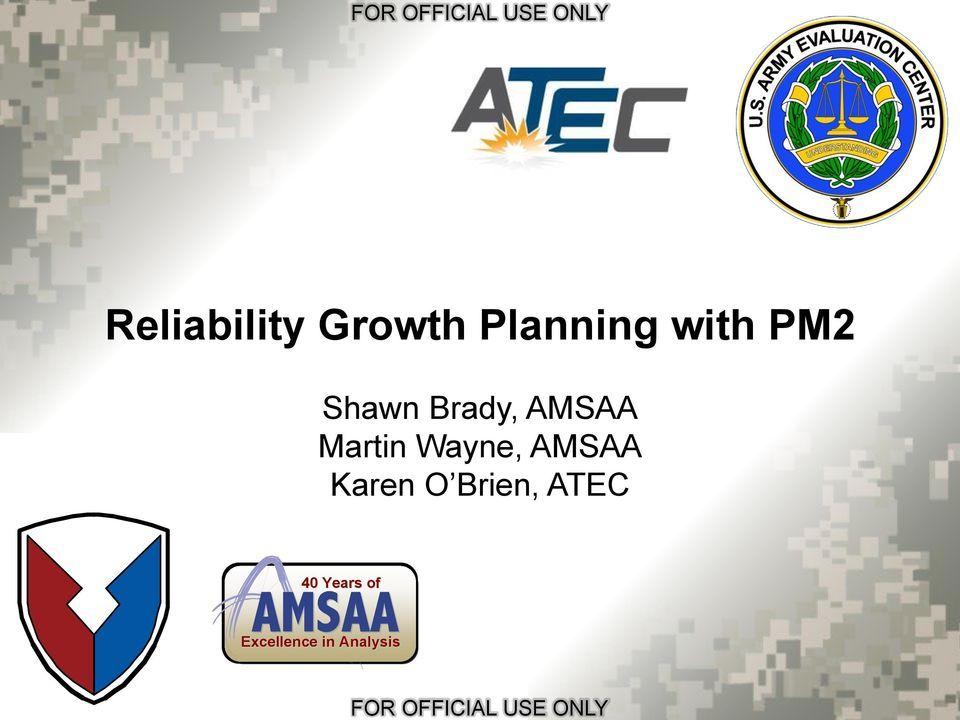 AMSAA Logo - Reliability Growth Planning with PM2 - PDF