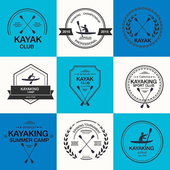 Kayaking Logo - Kayak Logos & Badges Set Logo Templates Creative Market