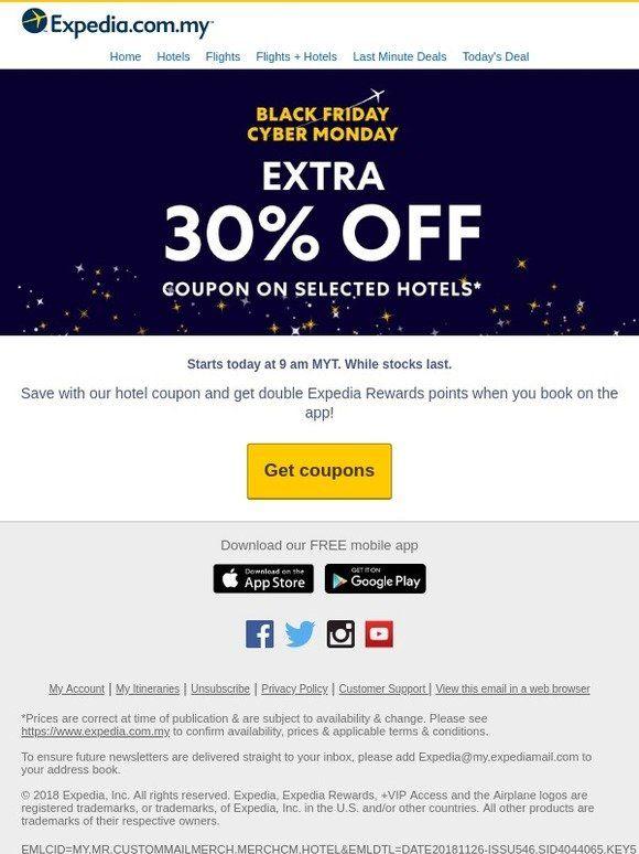Expedia.com.my Logo - Expedia.com.my: Black Friday Cyber Monday Sale! Extra 30% Off Coupon