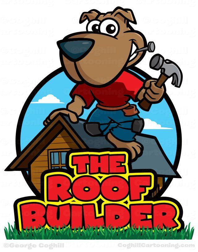 Roofer Logo - Cartoon logo featuring a roofer/carpenter dog cartoon character ...