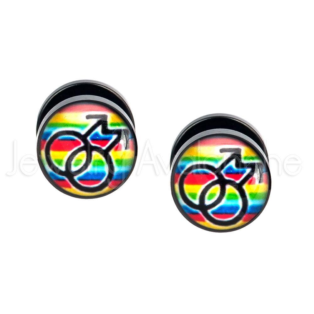 LGBT Logo - Double Male Sign Gay Pride Logo 00G Fake Plugs, Screw On Anodized
