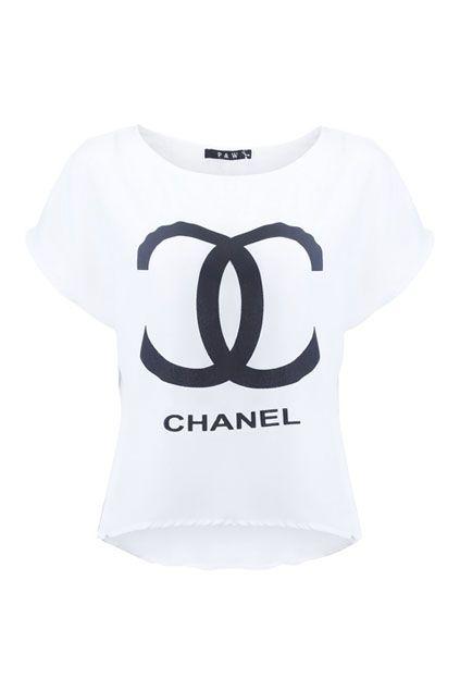 Romwe.com Logo - Anomalous Hem White Double C T-shirt | Romwe Wishlist | Chanel, T ...