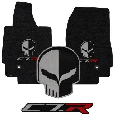 C7.r Logo - Corvette JAKE SKULL LOGO Over C7.R Floor Mats, 2014 2019 Deluxe Black