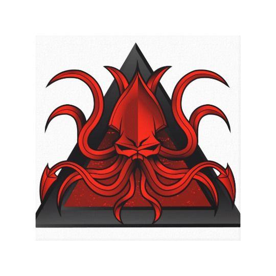 Kraken Logo - red kraken illustration canvas print