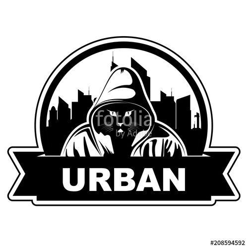 Ganster Logo - Logo with city skyline and cat in hoodie. Cat Gangster. Urban art ...