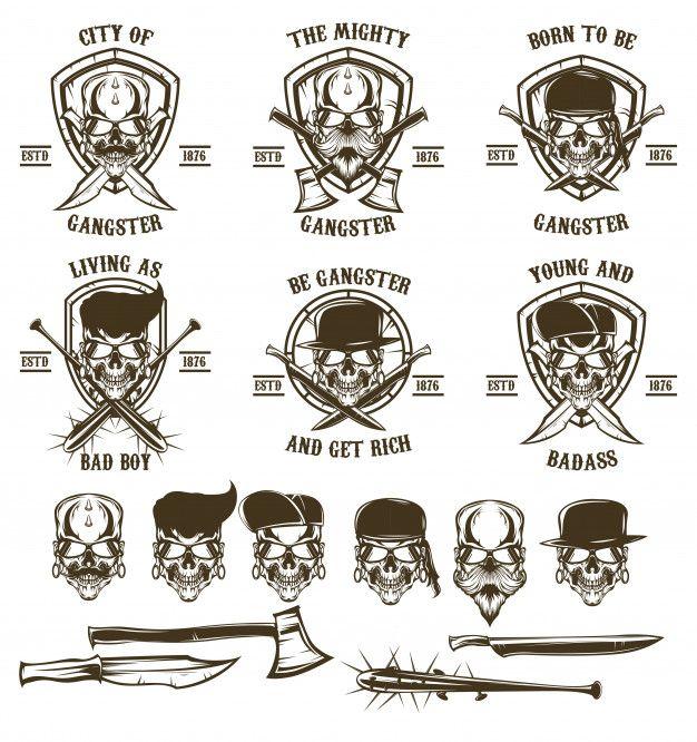 Gangster Logo - Skull gangster logo set Vector | Premium Download