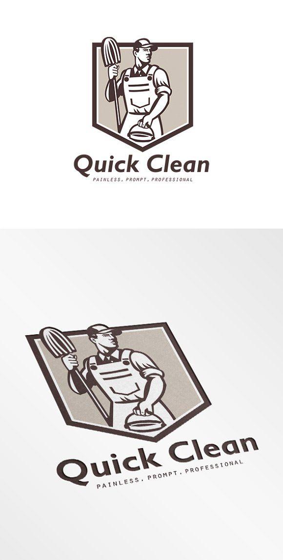 Janitor Logo - Quick Clean Janitor Cleaner Logo ~ Logo Templates ~ Creative Market