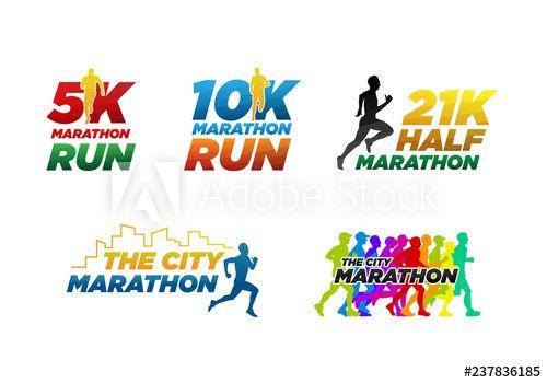 Marathon-Running Logo - set colorful marathon run event logo template with running people ...