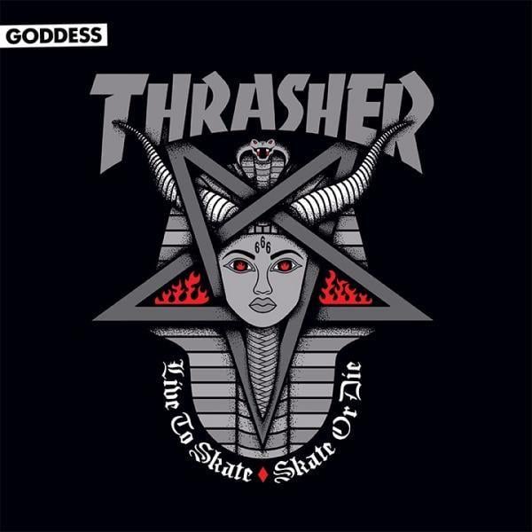 Godess Logo - Thrasher Magazine GODDESS LOGO Skateboard Shirt BLACK LARGE
