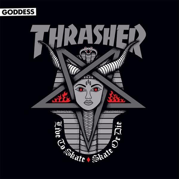 Godess Logo - Thrasher Magazine GODDESS LOGO Skateboard Shirt BLACK LARGE | eBay