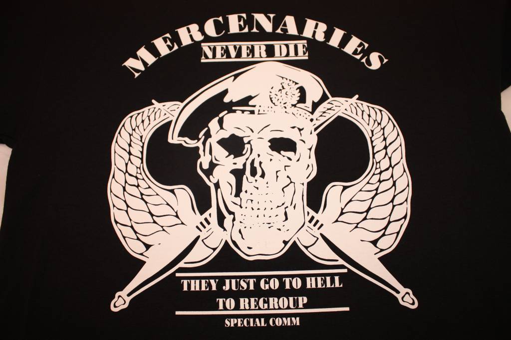 Mercinaries Logo - Mercenaries Never Die T-Shirt (Black) - Poco Military