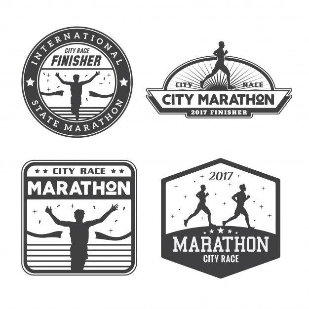 Runner Logo - Vintage monotone marathon runner logo badge set Vector. Premium