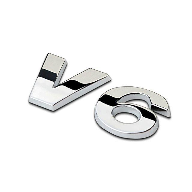 V6 Logo - Chrome Metal Zinc V6 Separate Letter Figure Trunk Mark Logo