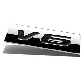 V6 Logo - Chrome Finish Metal Emblem V6 Badge Black Letter