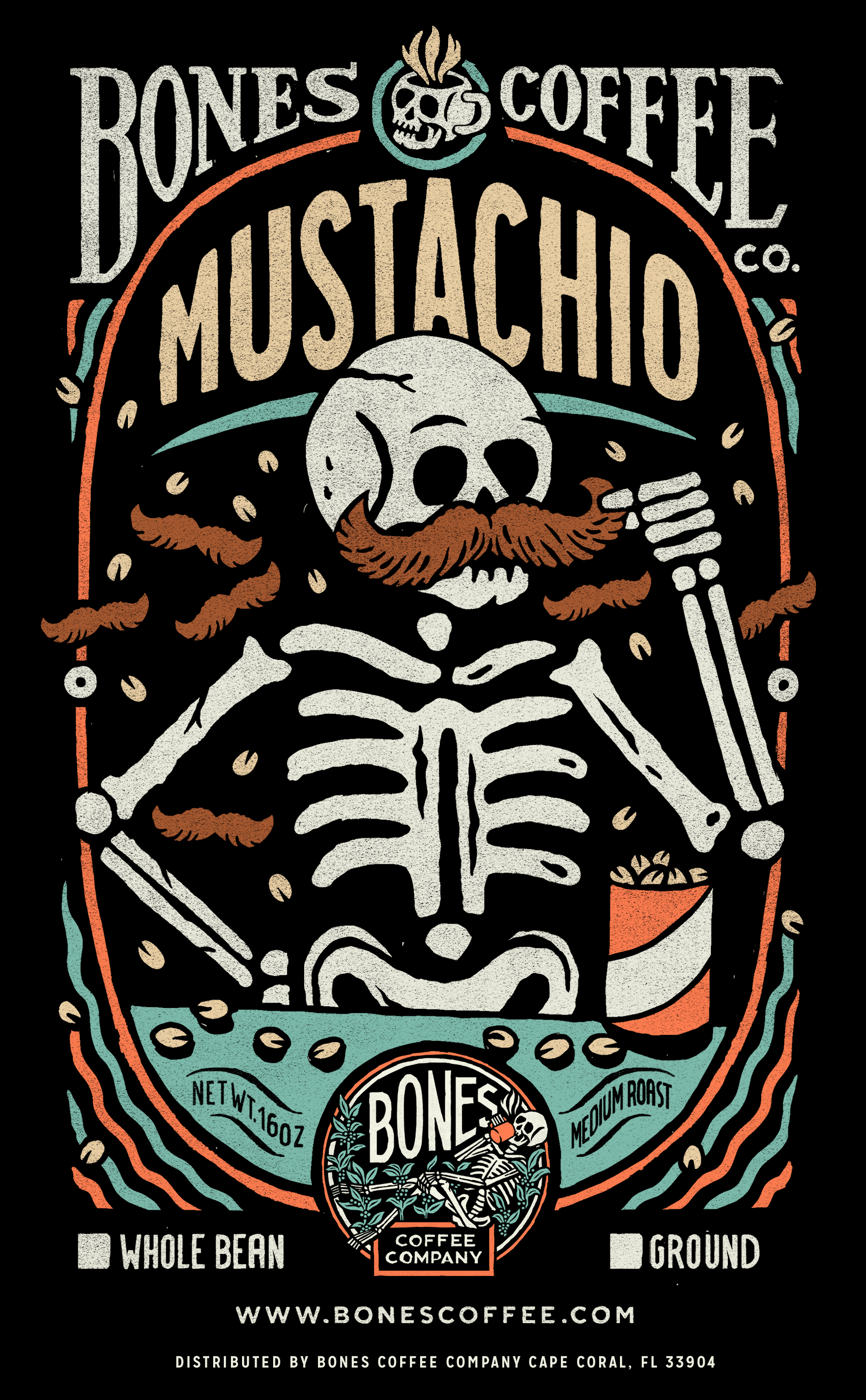 Mustachio Logo - Mustachio Coffee (Whole Bean) by Bones Coffee Company