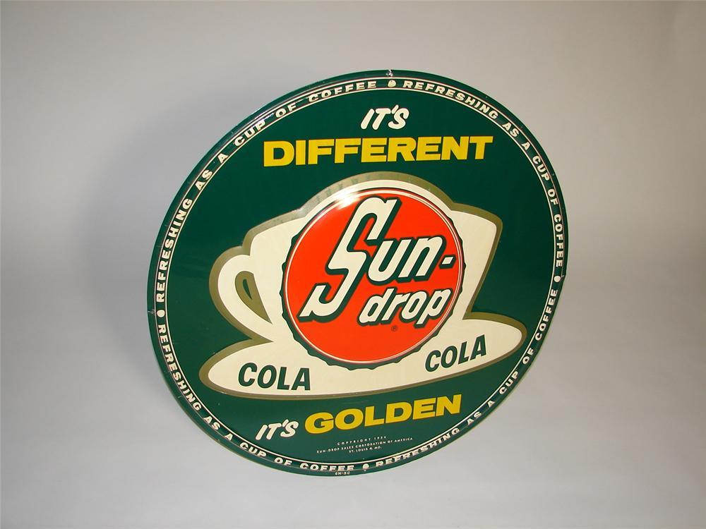 Sundrop Logo - Uncommon N.O.S. 1954 Sun-Drop Cola embossed tin button sign w