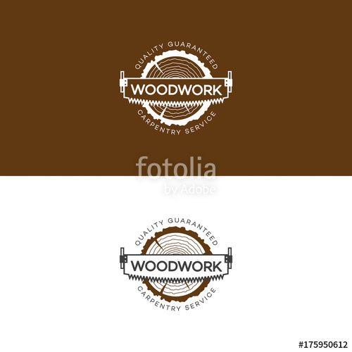 Woodwork Logo - Set of woodwork logo with saw and tree cut down isolated