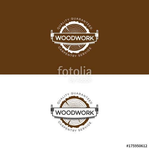 Woodwork Logo - Set of woodwork logo with saw and tree cut down isolated on ...