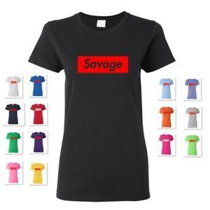 21 Savage Logo - NEW WOMEN'S 21 SAVAGE BOX SUPREME LOGO FUNNY PARODY TEE T SHIRT