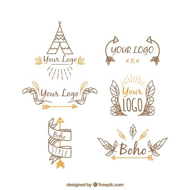 Ethnic Logo - Collection of hand-drawn ethnic logos with orange elements Vector ...
