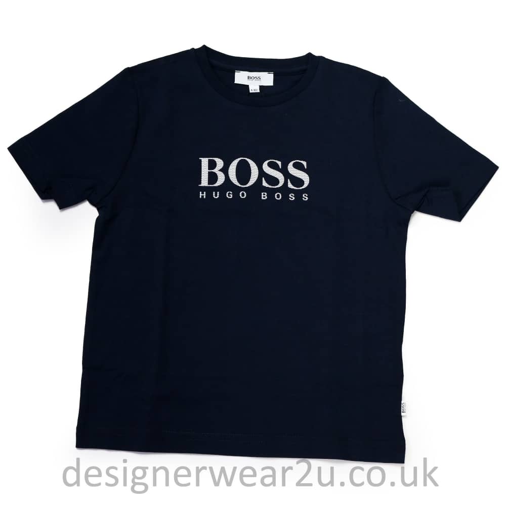 Large Logo - Hugo Boss Junior Hugo Boss Kids Navy T Shirt With Large Logo
