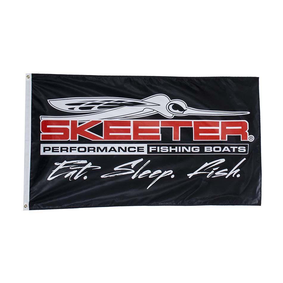 Skeeter Logo - Black Flag with Skeeter Eat. Sleep. Fish. Logo